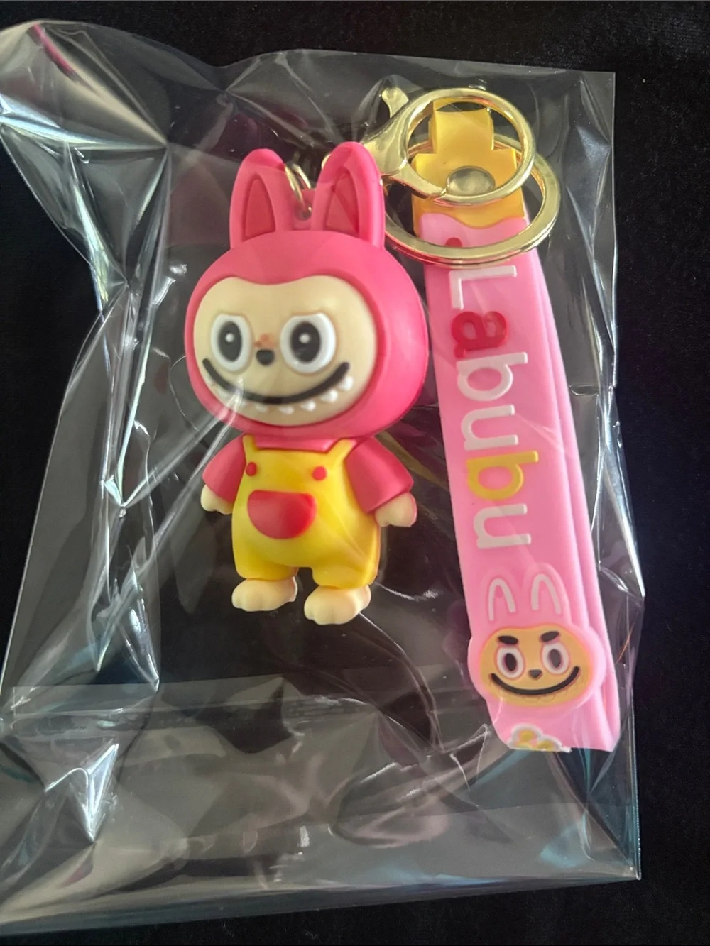Pink & Yellow Labubu Keychain Bag Charm With Strap
